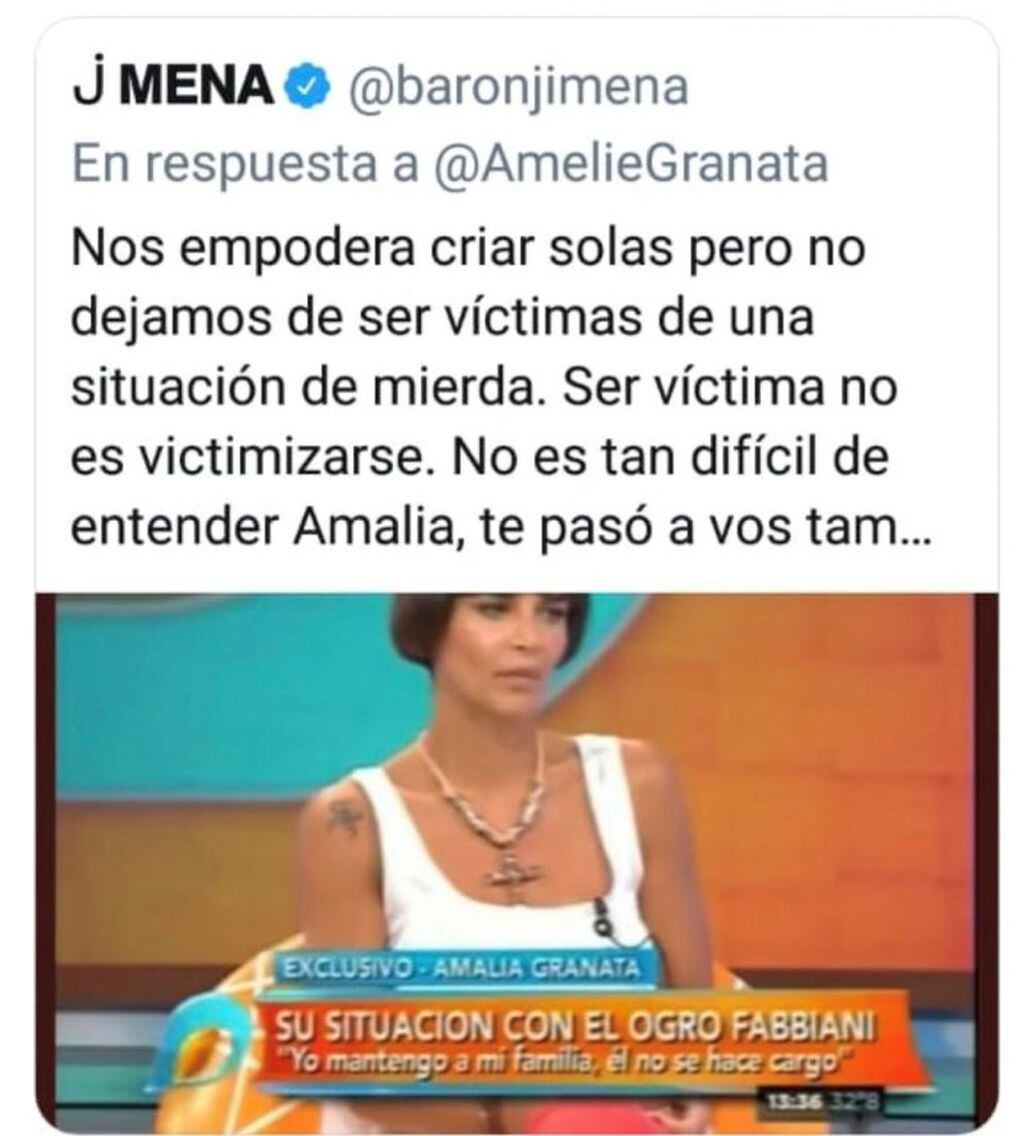 Jimena Barón le contestó por Twitter a Granata.