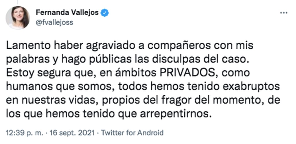 El pedido de disculpas de Fernanda Vallejos tras su polémico audio contra Alberto Fernández.