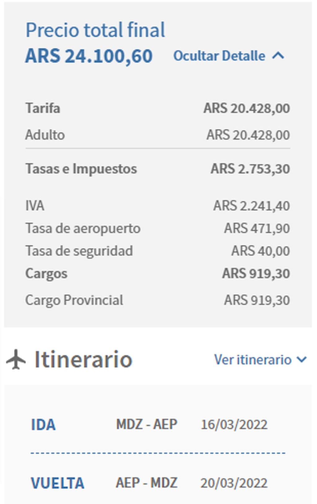 Costo de un pasaje de Mendoza a Buenos Aires