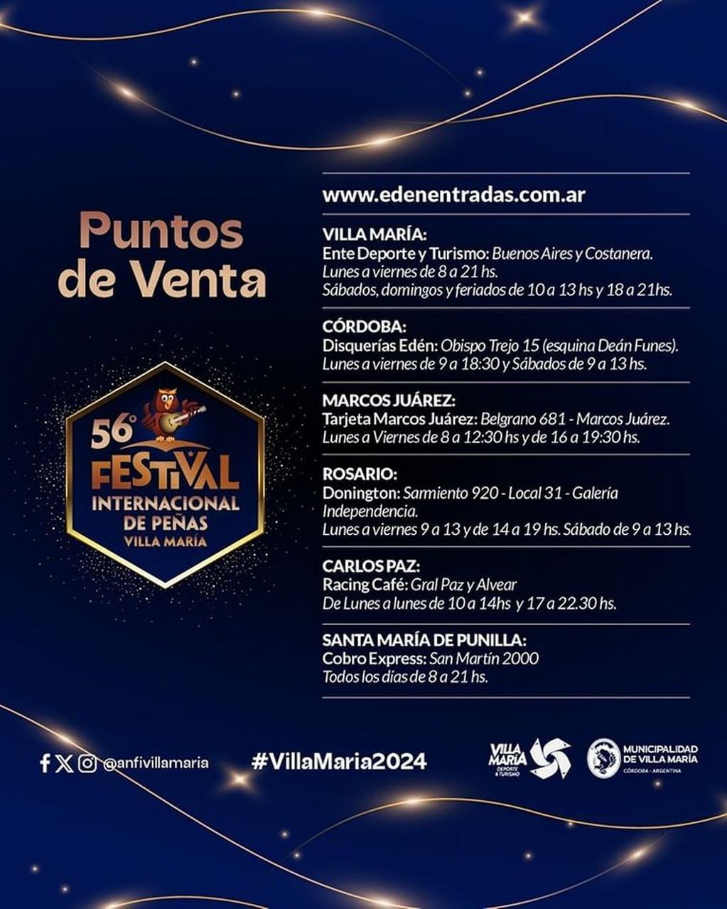 Dónde y cómo comprar entradas para el Festival de Villa María 2024.