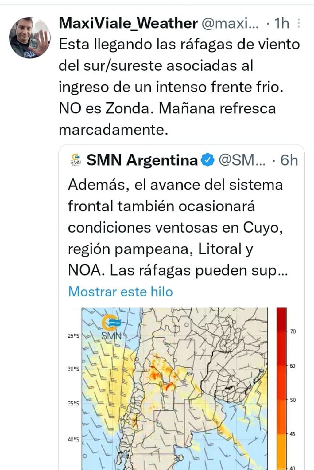 El ingreso del sistema frontal trajo vientos a numerosas provincias. 