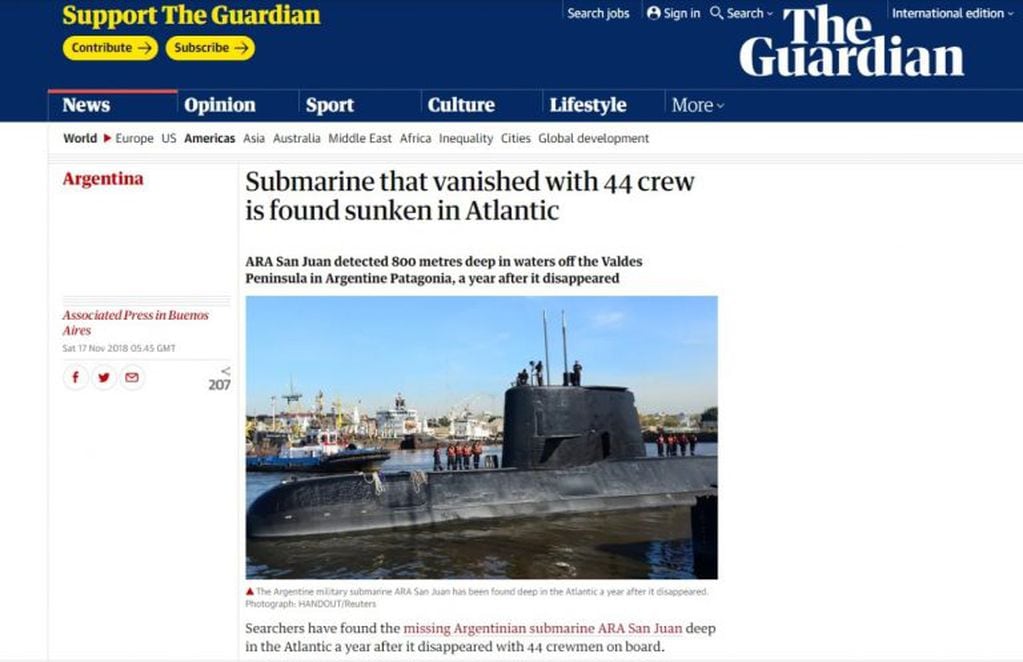 La noticia en el diario británico The Guardian