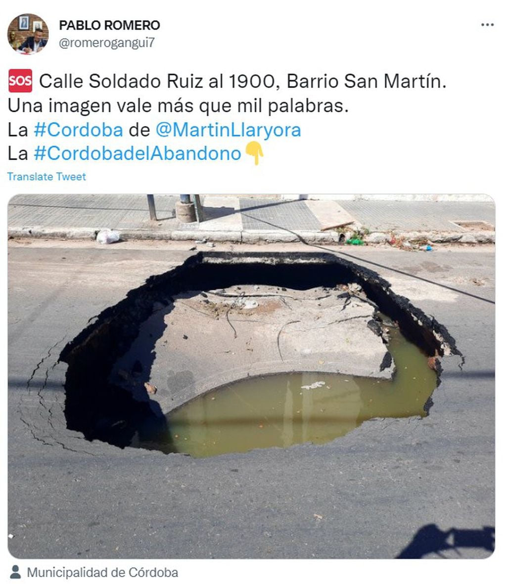 El tweet de un vecino, por el cráter de Soldado Ruiz al 1.900.
