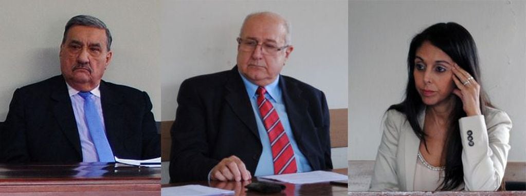 Los jueces Mario Ramón Puig, Carolina Pérez Rojas y Antonio Llermanos, integrantes del Tribunal Criminal N° 1 de Jujuy.