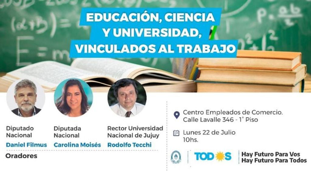 La invitación distribuida en la comunidad universitaria, para la primera actividad de Filmus este lunes en Jujuy.