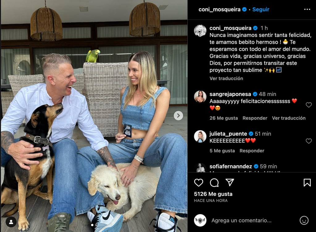 La publicación de Coni Mosqueira en Instagram para contar que con Alejandro Fantino serán padres. (Foto: captura de pantalla)