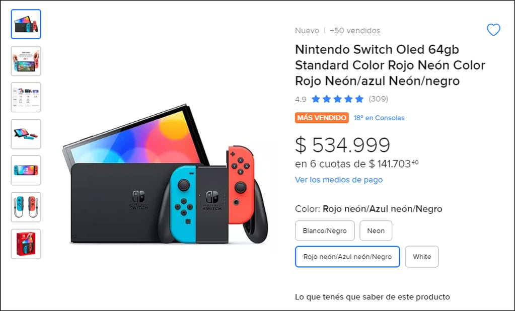 El precio de la Nintendo Switch en Argentina.