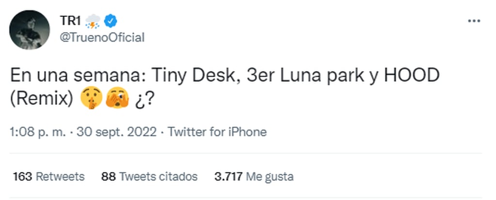 Trueno imparable: En una semana estrenó el Tiny Desk, estuvo en La Resistencia, anunció su tercer Luna Park y el remix de “Hood”