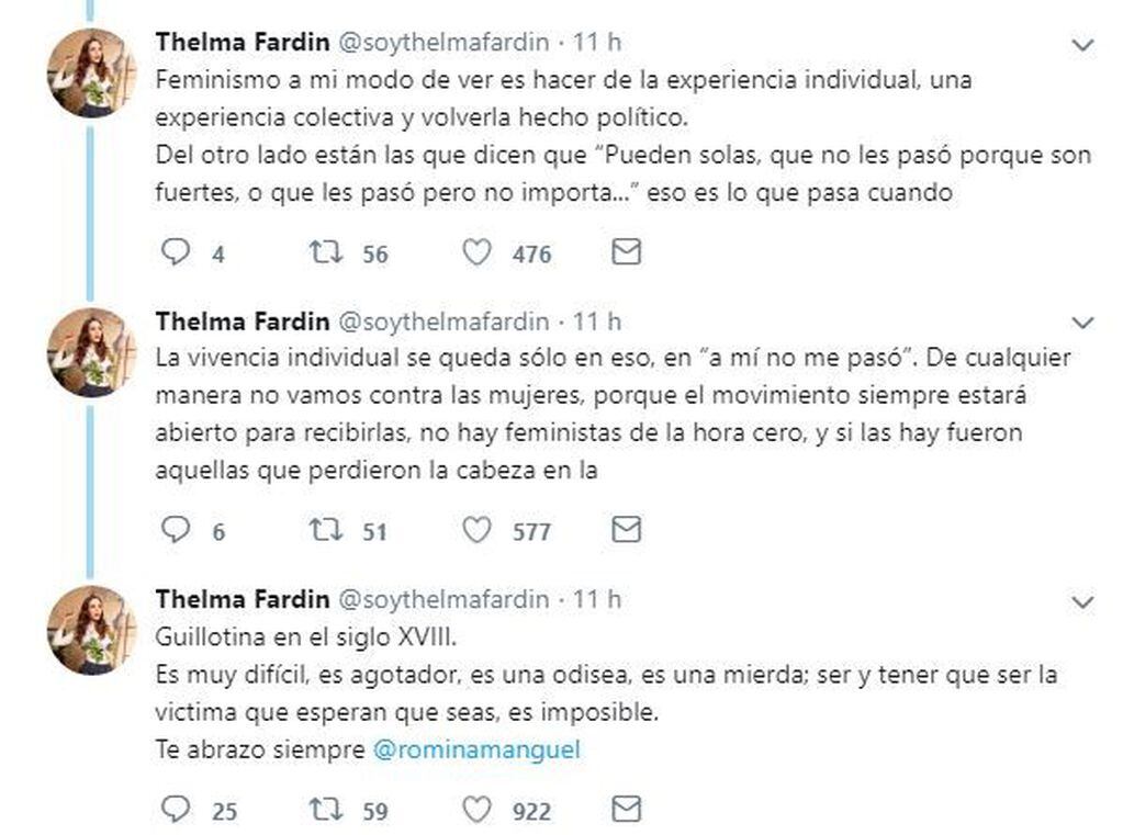 Thelma Fardin bancó a Romina Manguel (Twitter)