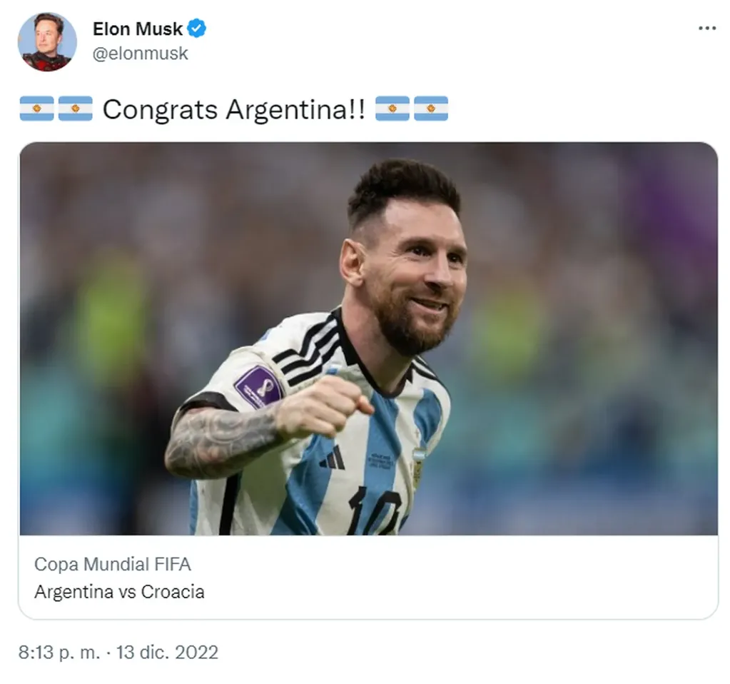 La felicitación de Elon Musk para la Selección Argentina.