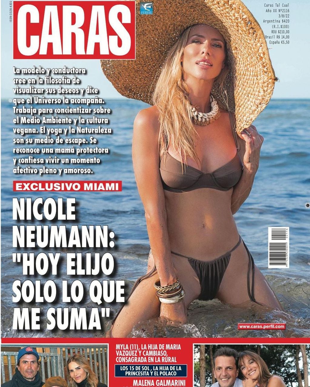 En bikini y jugando entre las olas, Nicole Neumann fue portada de la revista Caras.