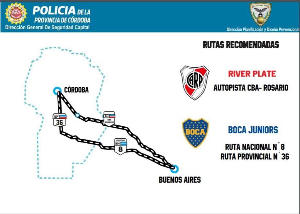 Las rutas de acceso para las hinchadas de River y Boca.