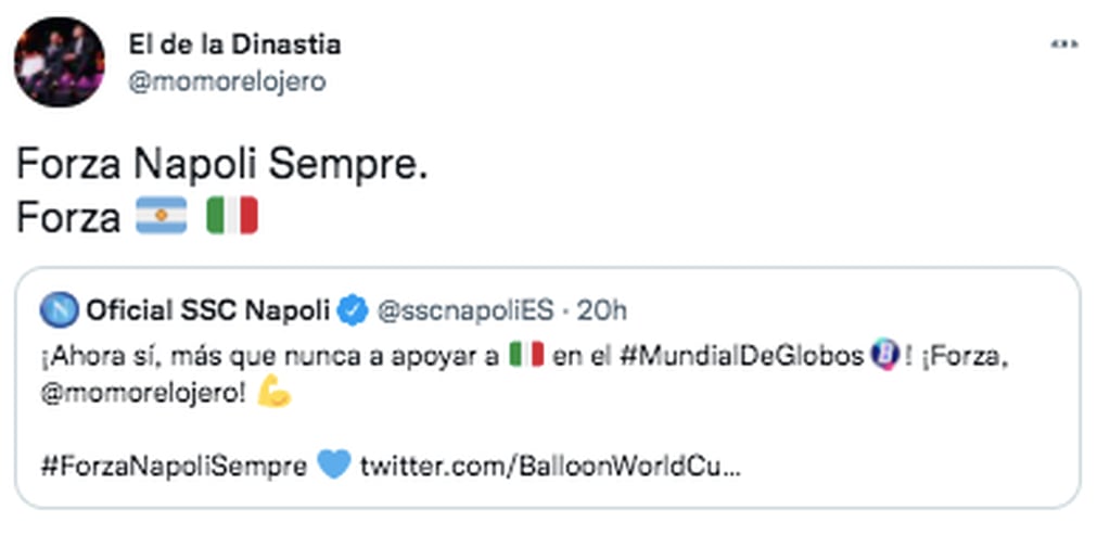 El apoyo del Napoli hacia Momo en el Mundial de Globos.