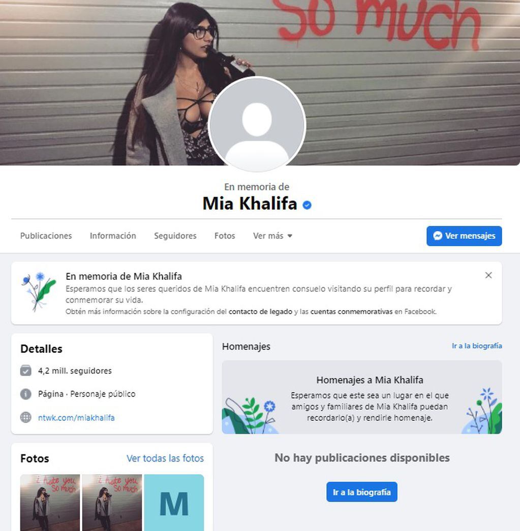 El motivo que generó los rumores sobre la muerte de Mia Khalifa. (Foto: captura de Facebook)