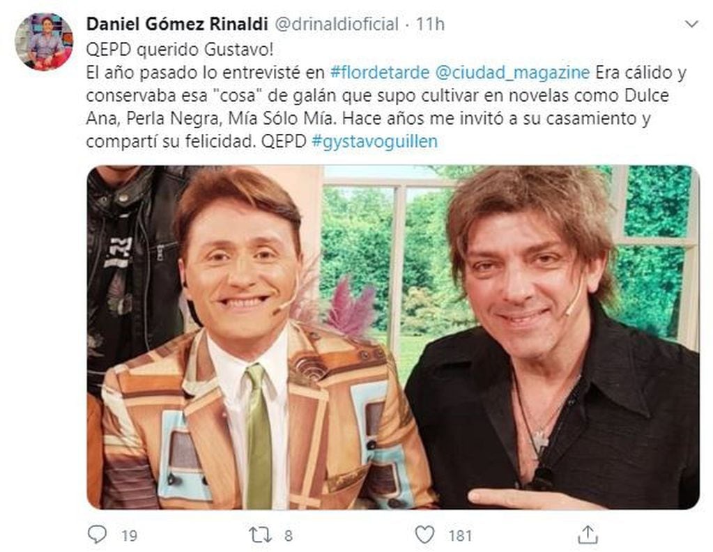 Mensajes de los famosos por la muerte de Gustavo Guillén. (Twitter)