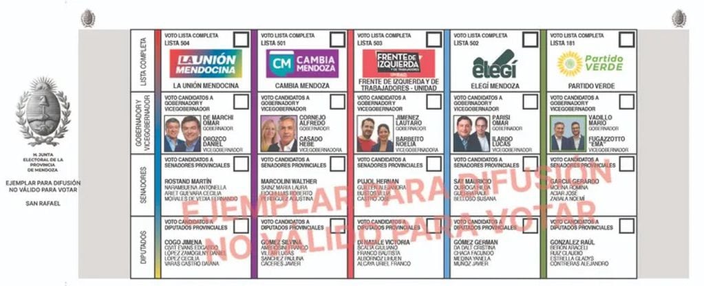 San Rafael: Boletas por departamentos y sus candidatos para las Elecciones en Mendoza 2023