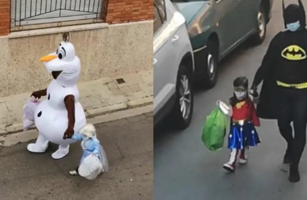 Un padre y su hija bajan la basura con un disfraz diferente cada día
