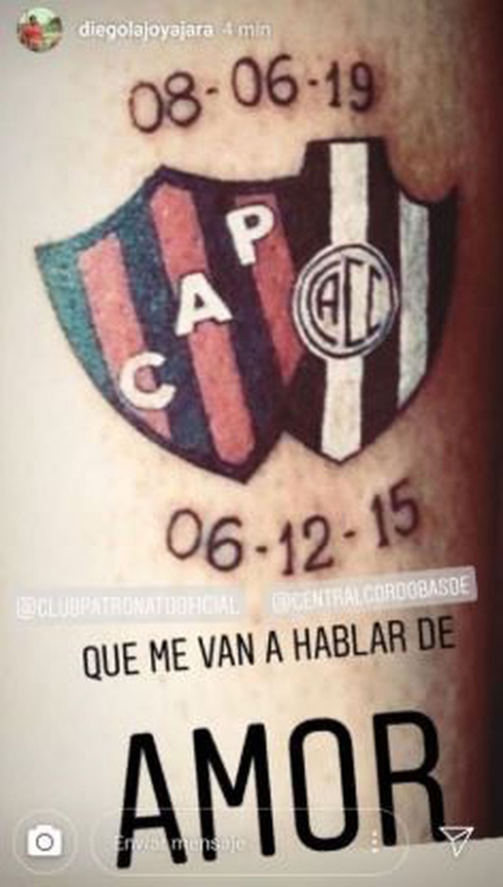 El tatuaje de Diego Jara (Foto: Instagram/diegolajoyajara).