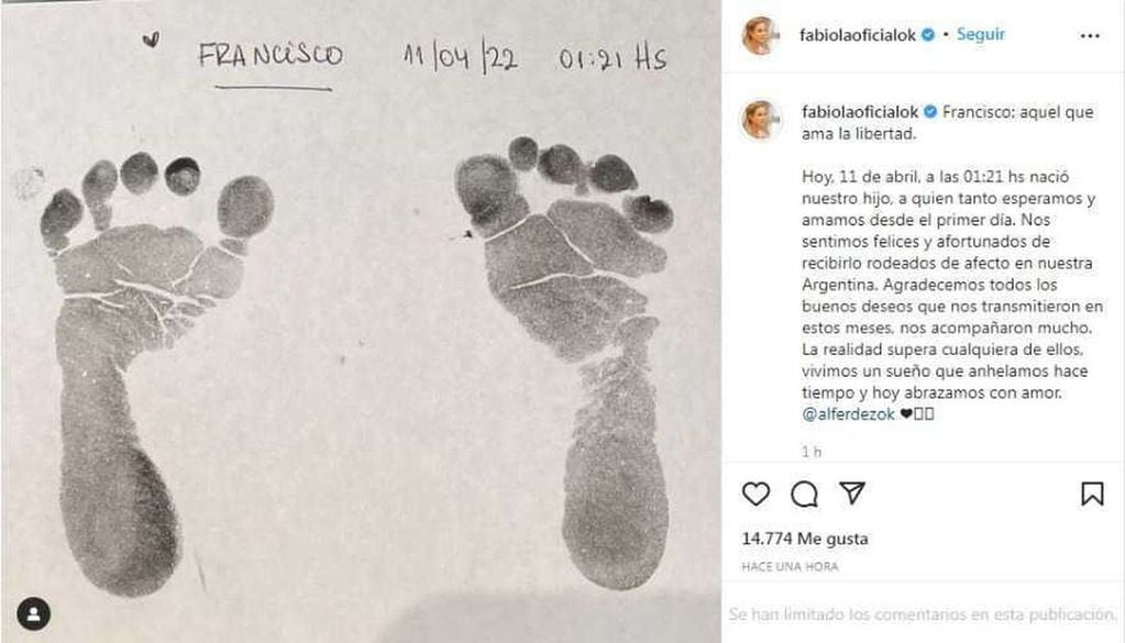 El sentido posteo de Fabiola Yañez tras el nacimiento de Francisco.