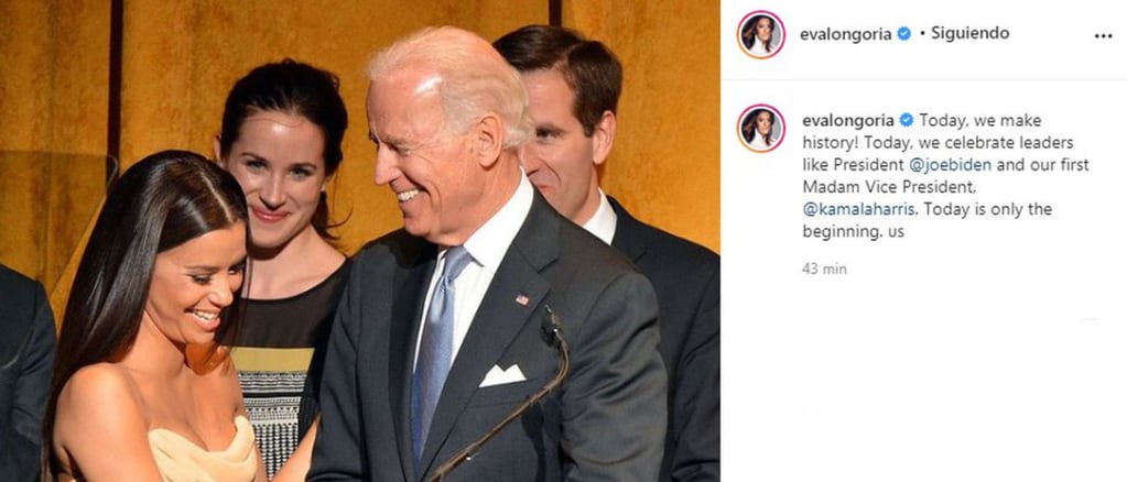 Mensaje de apoyo al gobierno de Joe Biden. Foto: Instagram,  Eva Longoria.