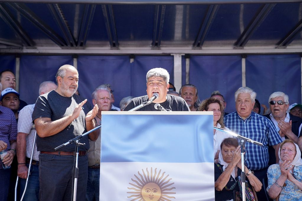 Paro Nacional de la CGT. Hablan en el acto Pablo Moyano, Facundo Moyano y Héctor Daer. (Clarín)