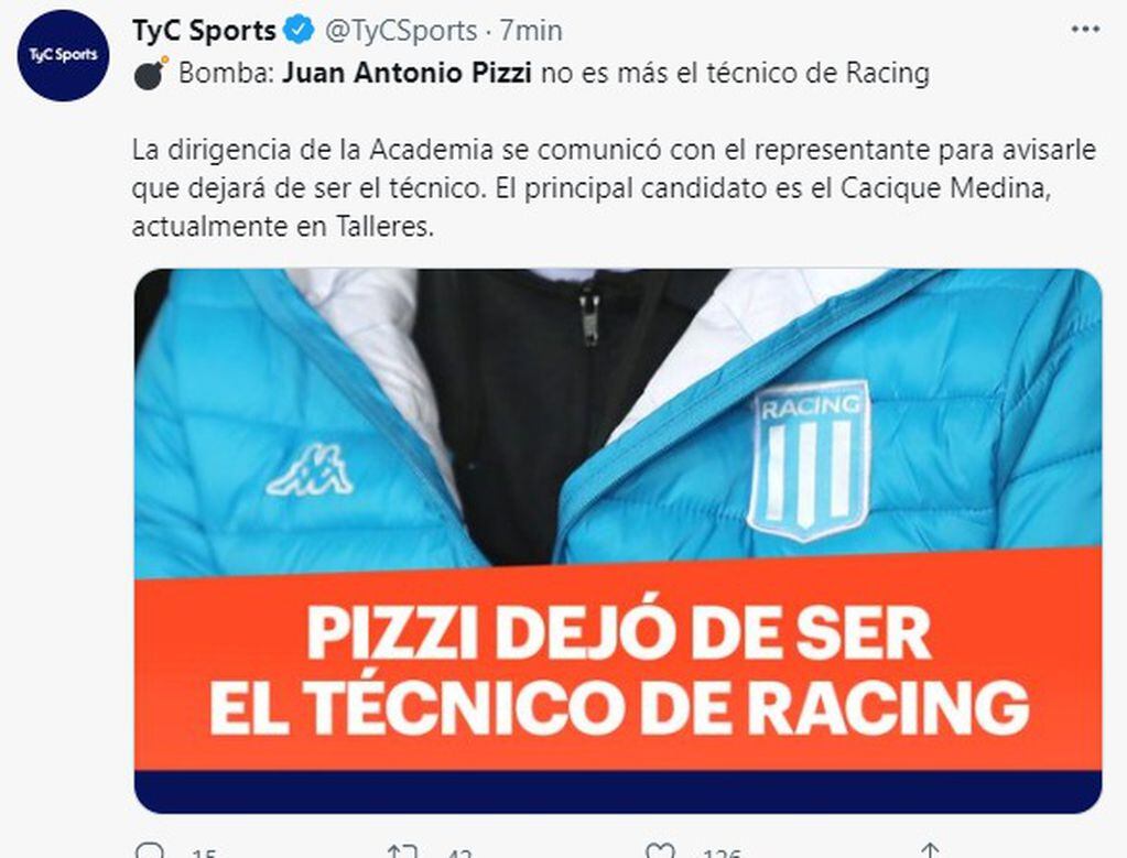 Racing cortó el vínculo con Juan Antonio Pizzi y viene por el Cacique Medina.