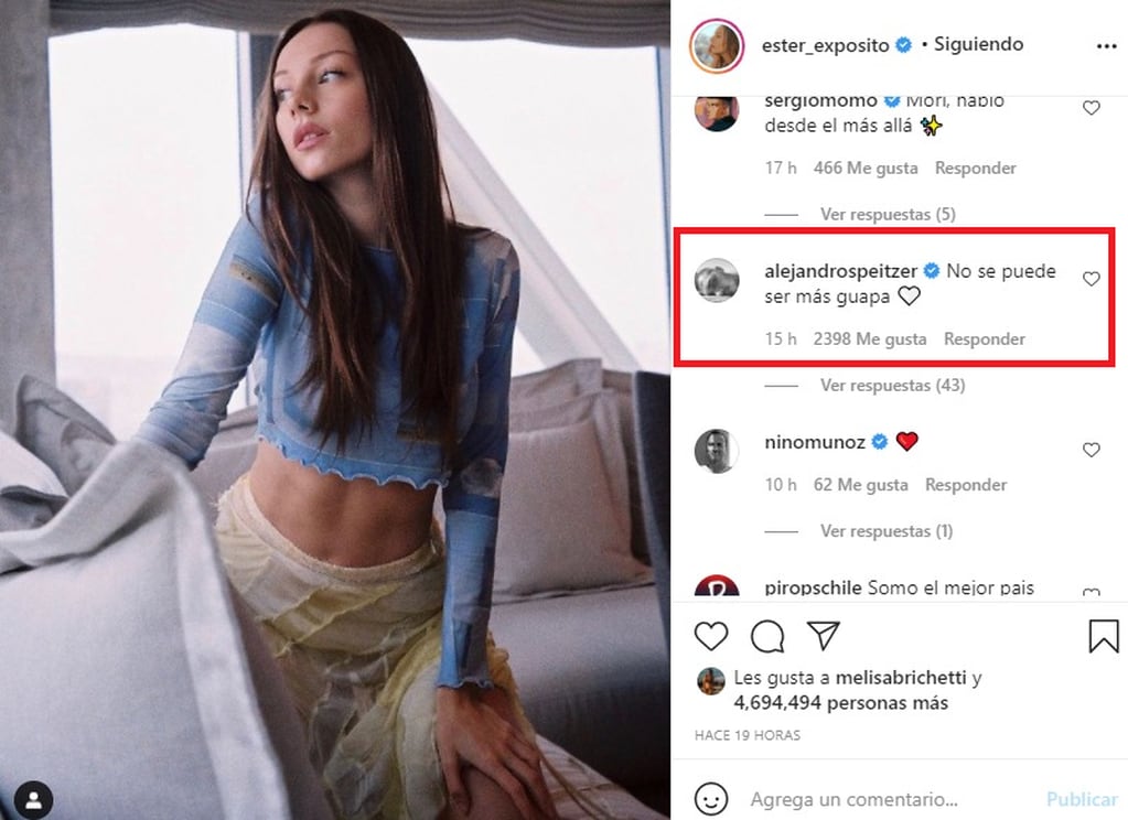El comentario que publicó Alejandro en la foto de Ester.