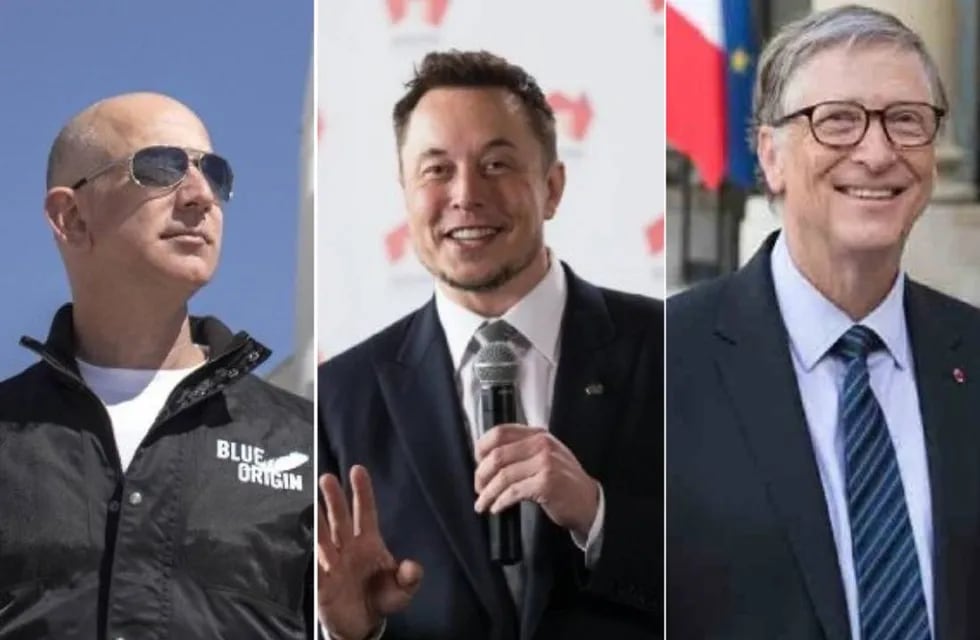 Jeff Bezos de Amazon, Elon Musk de Tesla y Bill Gates, tres de los multimillonarios más ricos de todo el mundo.