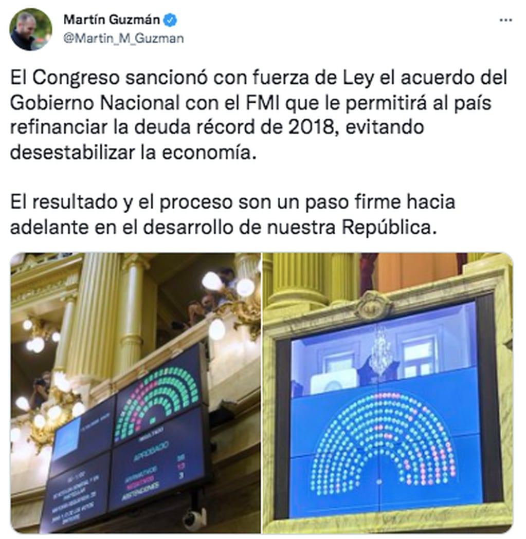 Martín Guzmán y su opinión tras la aprobación de los senadores al acuerdo con el FMI.