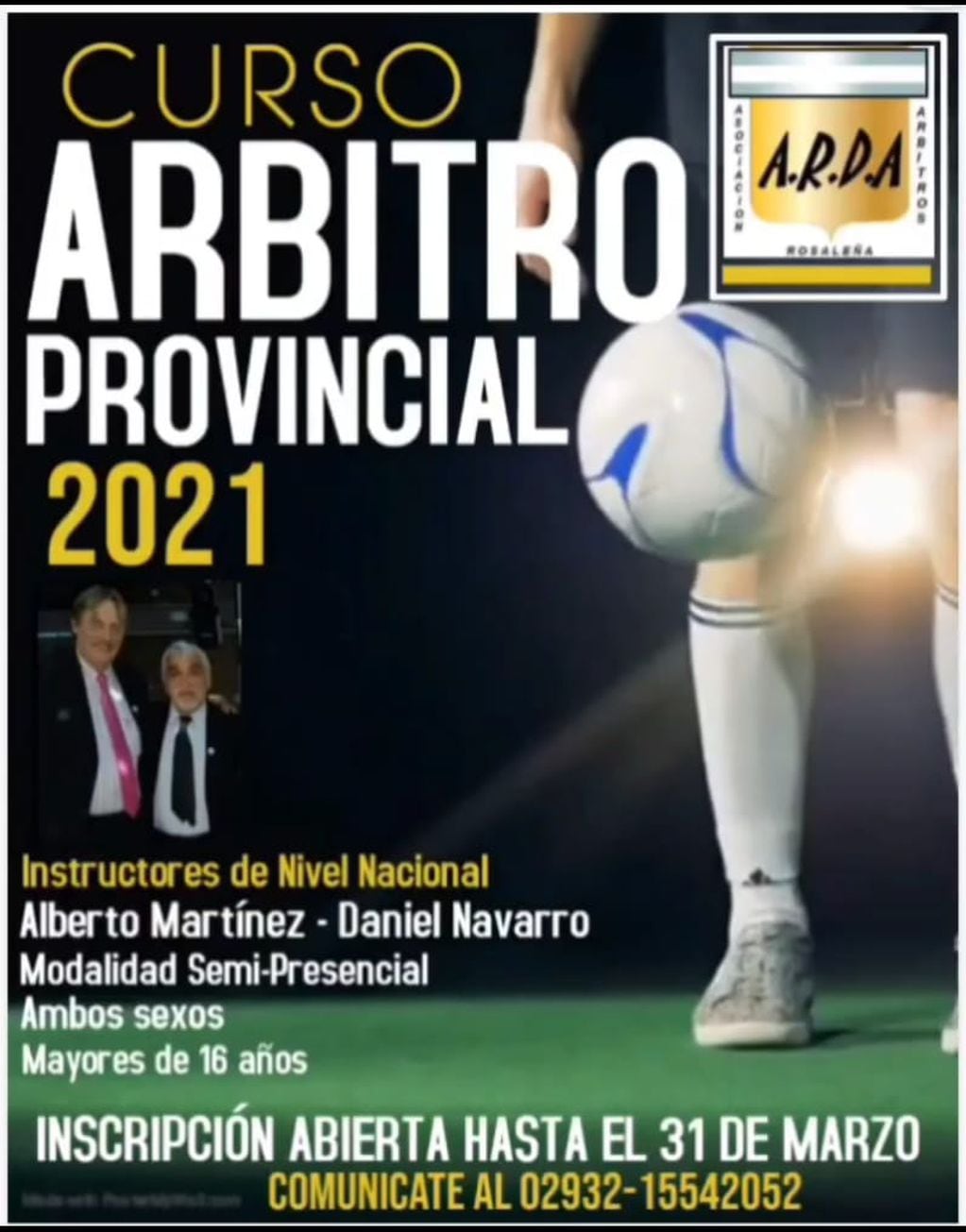 ARDA dictará el curso de árbitro de fútbol 2021