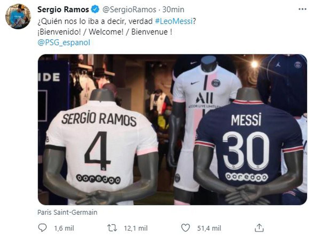 Sergio Ramos le dio la bienvenida a Lionel Messi.