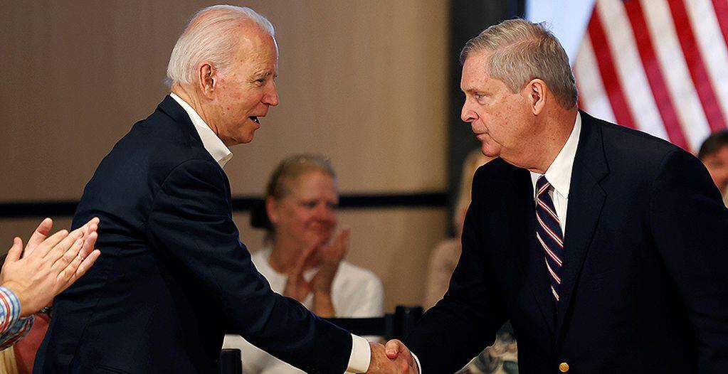 Democratic 2020 U.S. presidential candidate and former Vice President Joe Biden shakes hands with former Iowa Governor Tom Vilsack during a campaign event in Newton, Iowa, U.S., January 30, 2020. REUTERS/Mike Segar (Newscom TagID: rtrleleven787484.jpg) [Photo via Newscom]