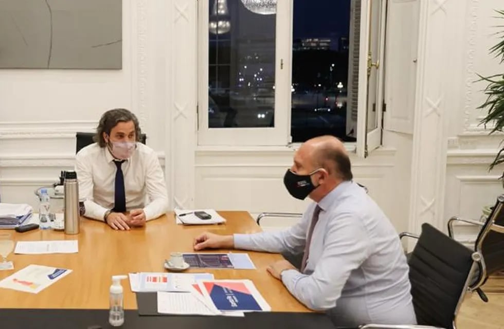 El gobernador de Santa Fe, Omar Perotti, se reunió en Buenos Aires con el jefe de Gabinete, Santiago Cafiero, y el presidente Alberto Fernández. (Gobierno de Santa Fe)