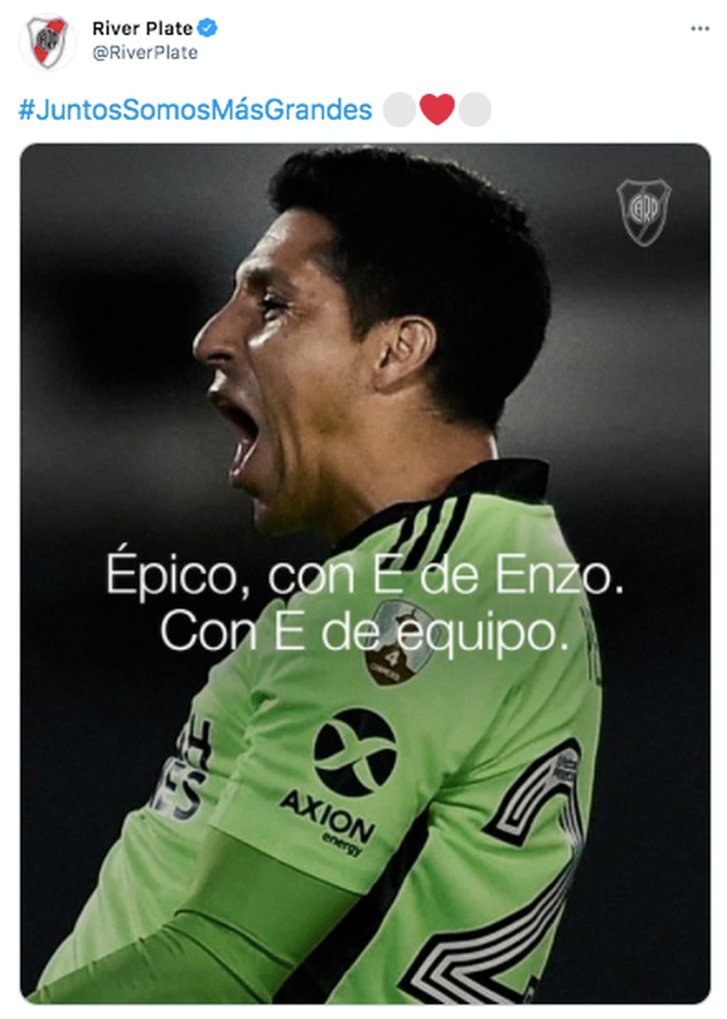 El tuit de River por el partido de Enzo Pérez.