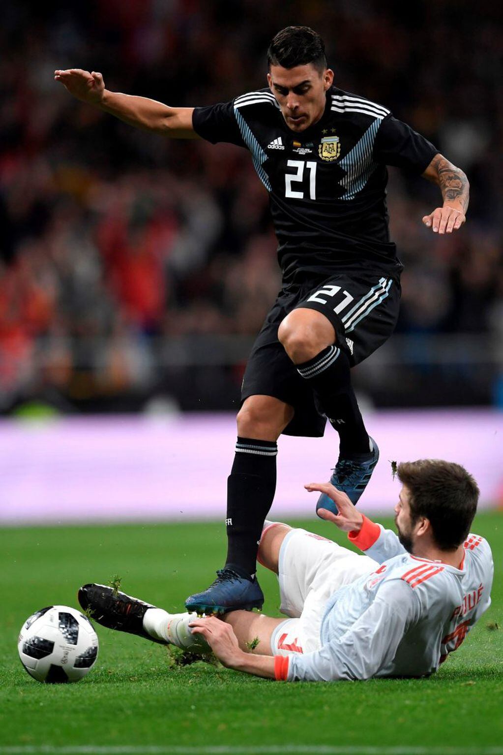 Cristian Pavón, durante la derrota de la Selección Argentina ante España por 6-1.