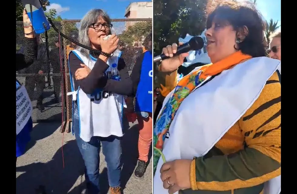 Mercedes Sosa, del CEDEMS, y Silvia Vélez, de la ADEP, encabezaron la jornada de protesta de los docentes en Jujuy.