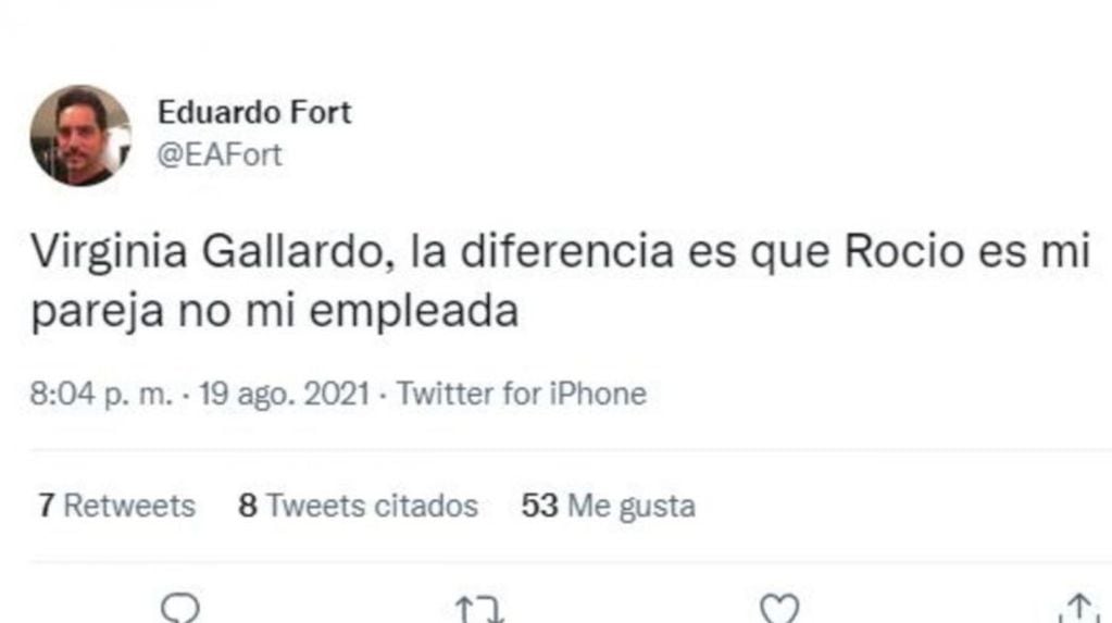 El tweet de Eduardo Fort contra Virginia Gallardo