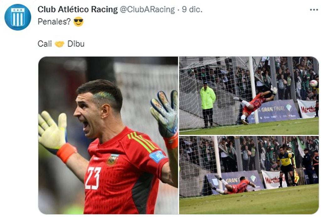 Racing y los penales atajados por Dibu Martínez en la Selección, con Calidad.