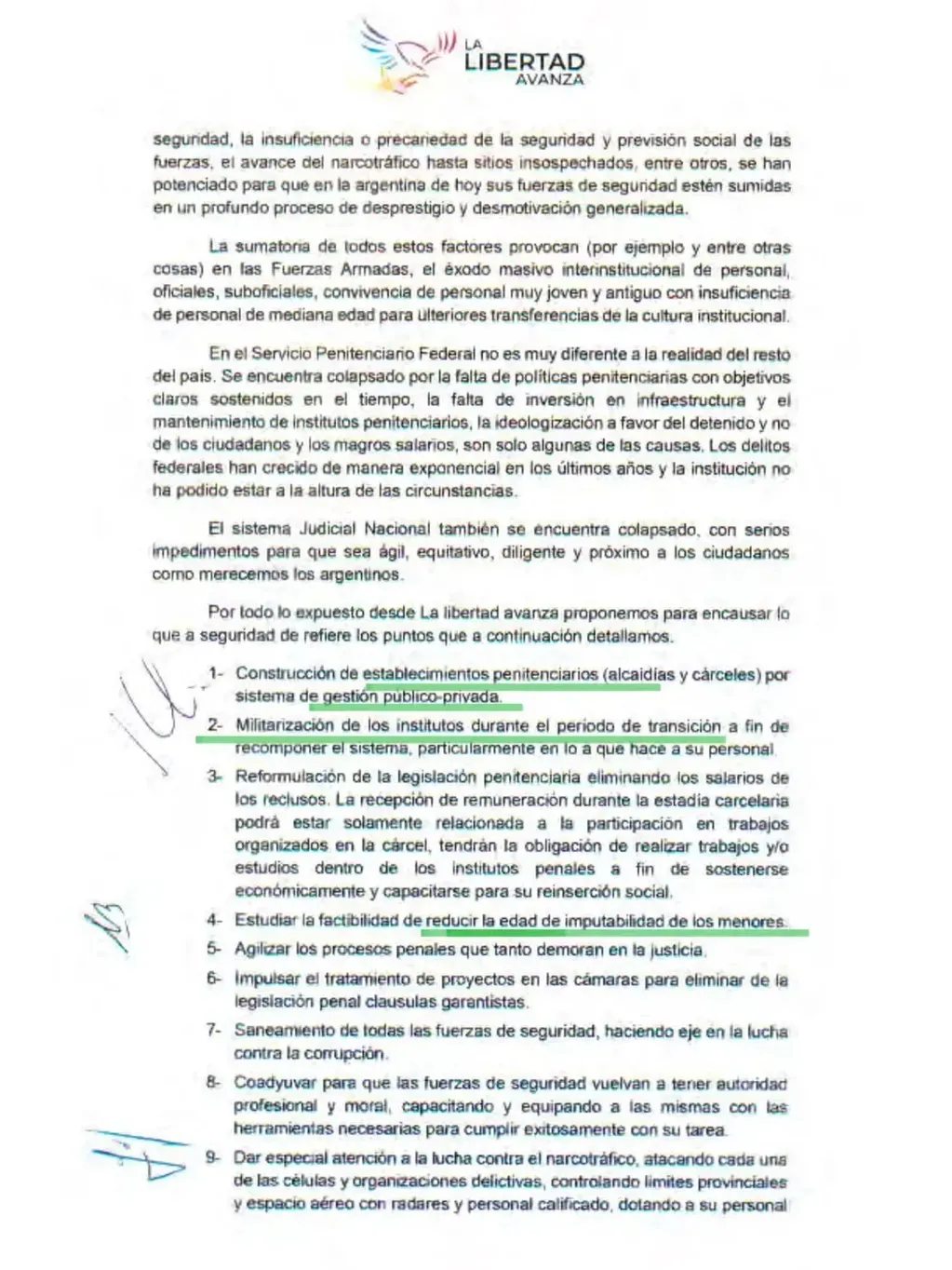 Las propuestas de Javier Milei como candidato de Libertad Avanza.