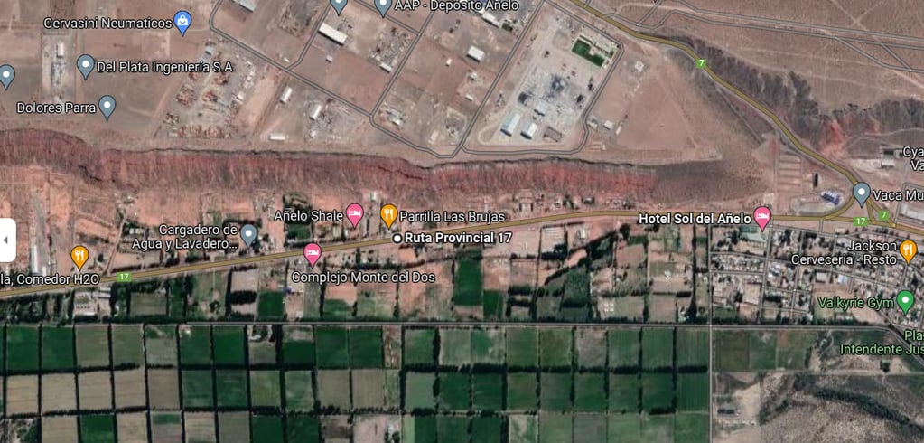 Ruta Provincial 17 a la altura del kilómetro 182, zona de Añelo donde vive el niño de 8 años desaparecido.