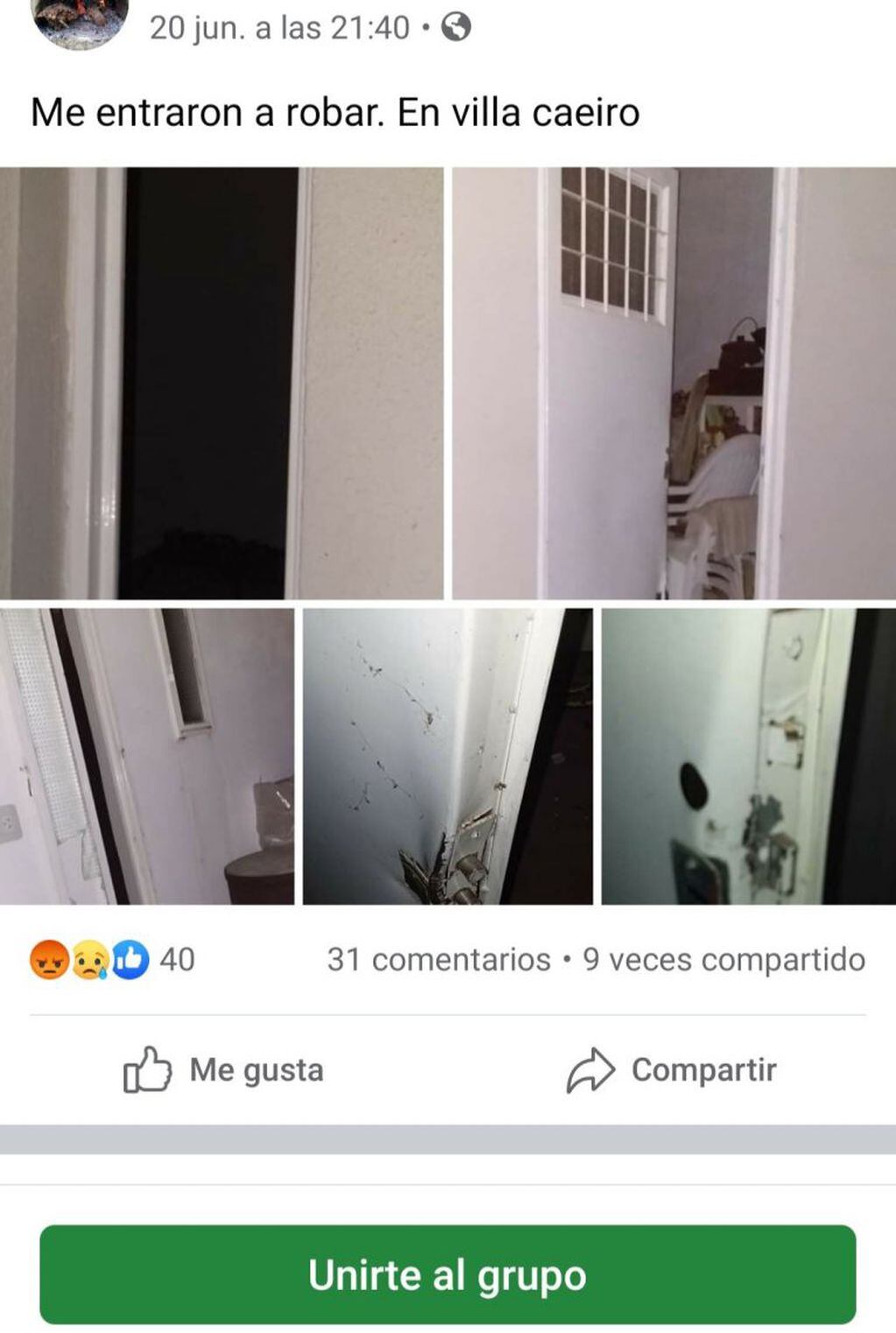 Otro saqueo a una propiedad privada en otro sector de Santa María. (Foto: captura de pantalla / Facebook "Yo vivo en Santa María de Punilla").