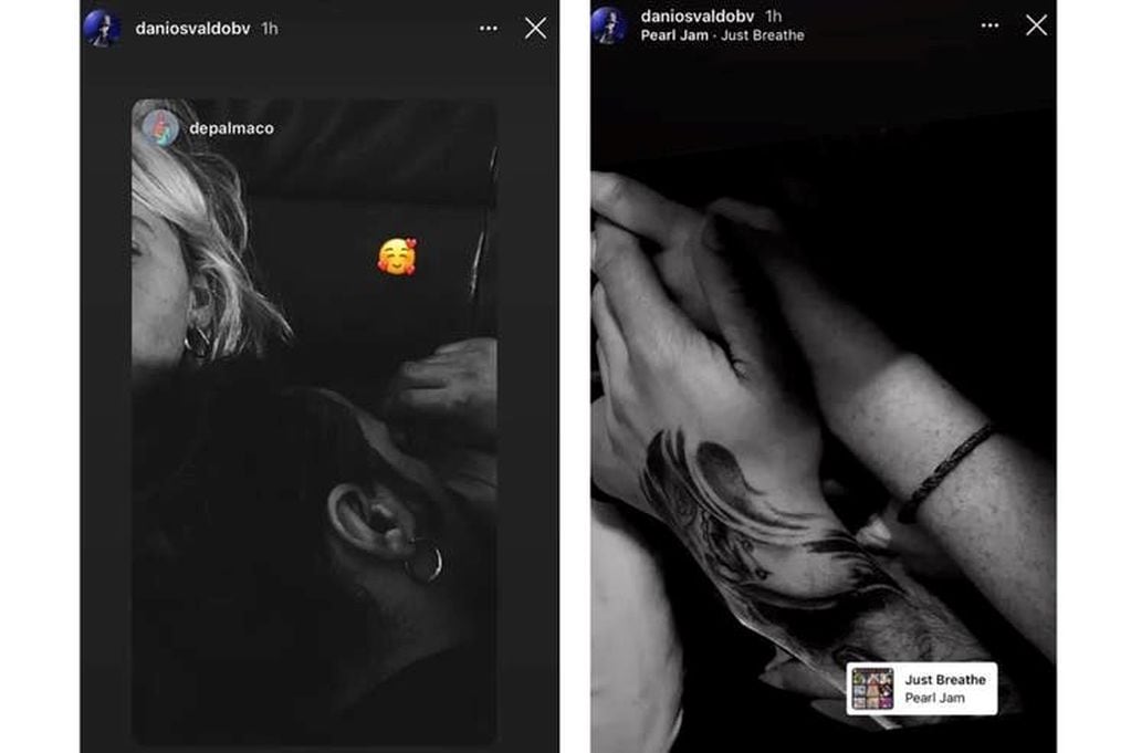 Las fotos que compartió Daniel Osvaldo donde se puede ver el usuario de su novia (Instagram/daniosvaldobv)