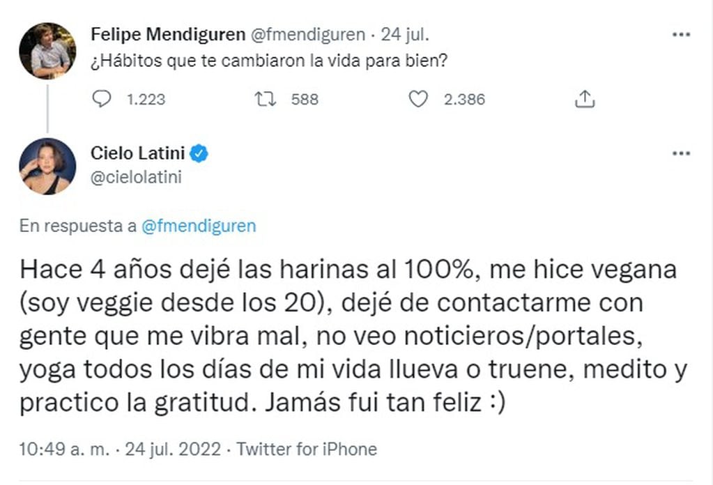 El tuit de Cielo Latini que desperó una ola de críticas
