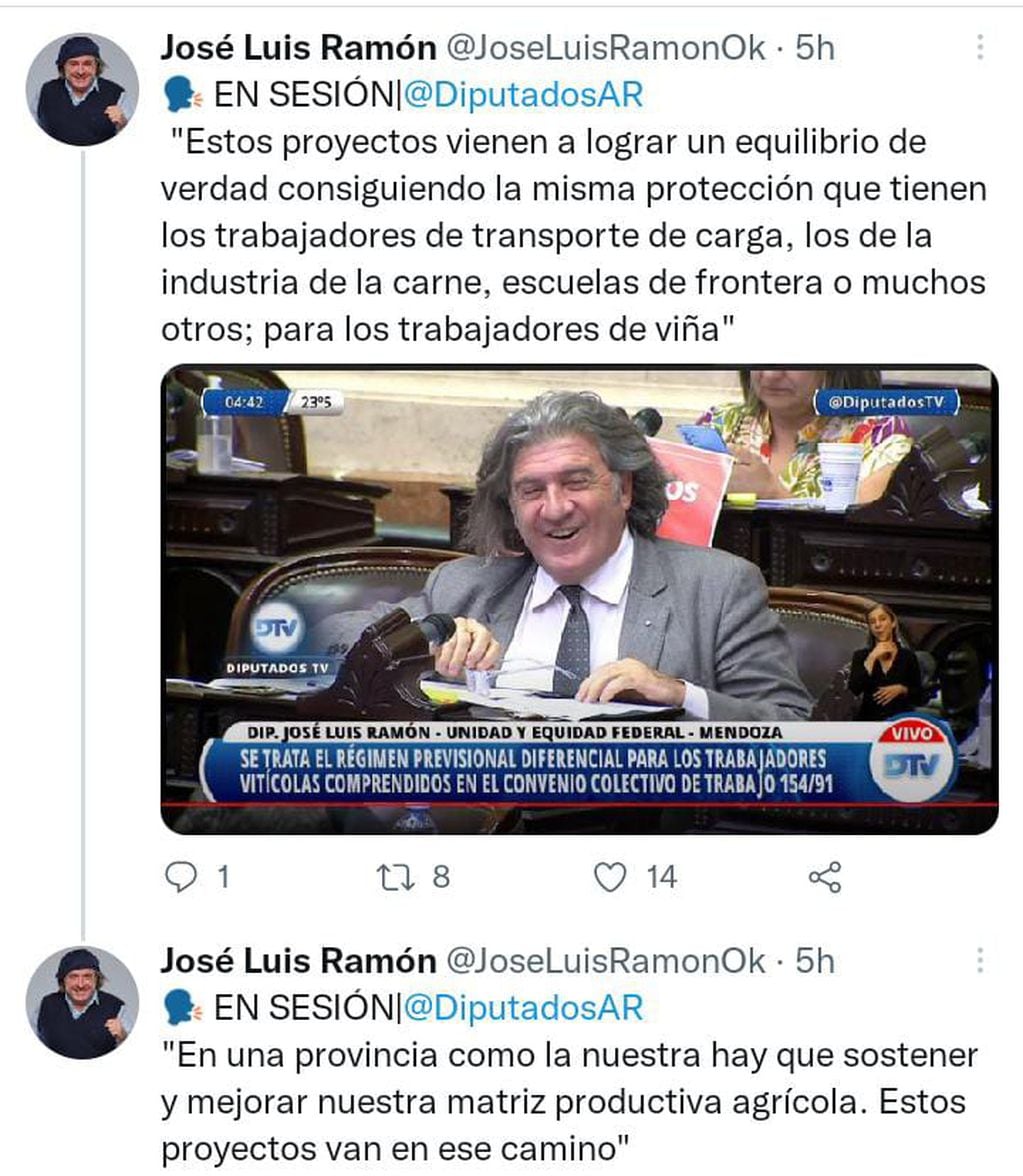 Ley de jubilación anticipada para trabajadores viñateros. Twit de José Luis Ramón.