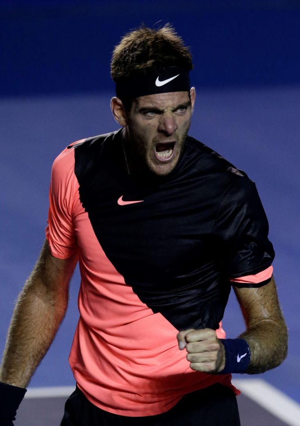 Argentina's Juan Martin Del Potro shouts after scoring match point against Germany's Alexander Zverev in their semifinal match against at the Mexican Tennis Open in Acapulco, Mexico, Friday, March 2, 2018.(AP Photo/Rebecca Blackwell)