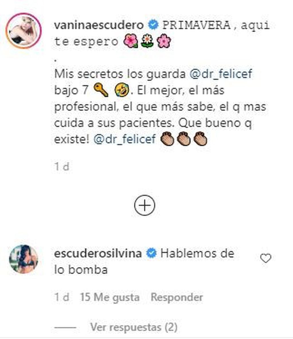 Silvina Escudero elogió a su hermana. (Captura de Instagram)