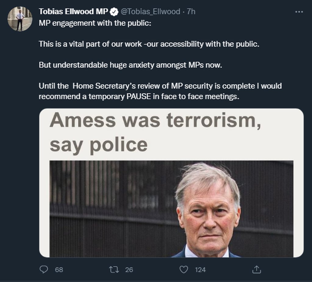El tuit de el diputado conservador Tobias Ellwood