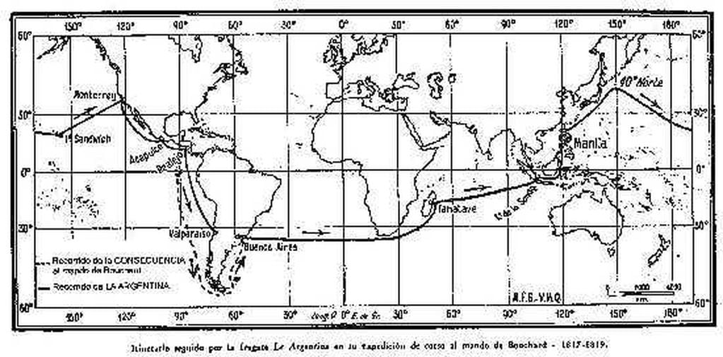 Los viajes de Hipólito Bouchard por el mundo.