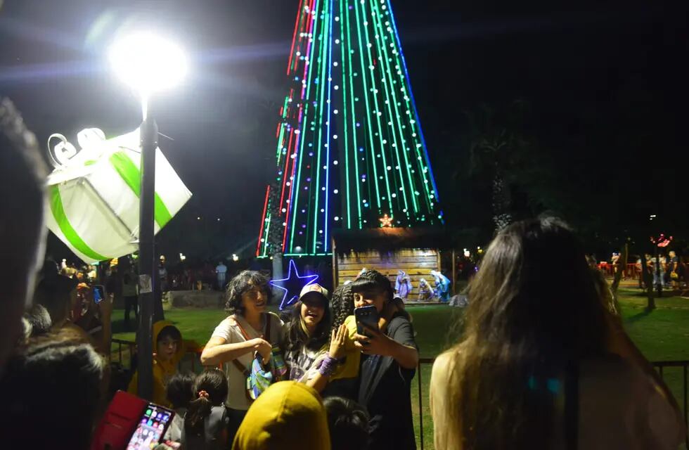 Como cada año, ya brilla el árbol de Navidad en el Faro del Bicentenario de Córdoba.