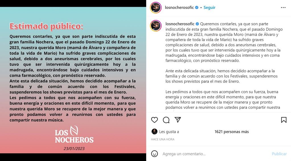 Los Nocheros anunciaron que no cantarán en enero y explicaron por qué. (Instagram oficial Los Nocheros)